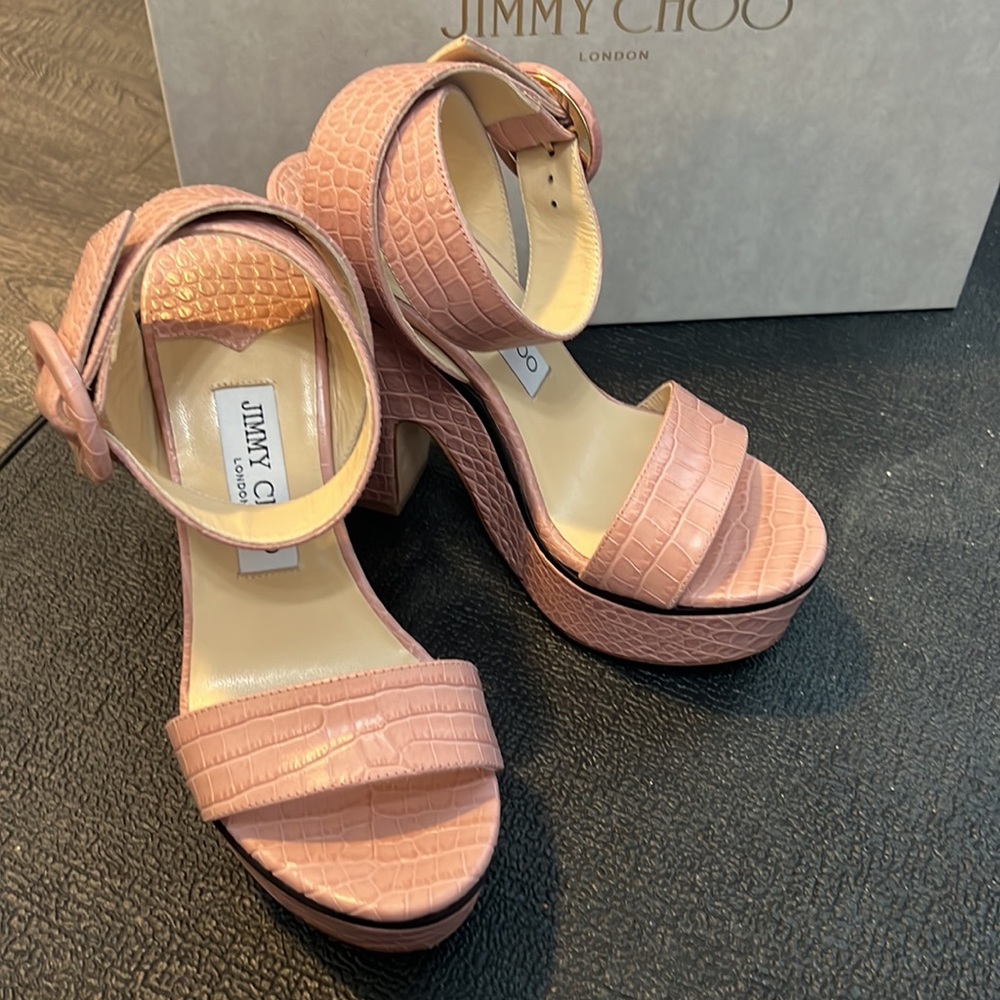 Jimmy Choo Aimee 125 pink blush wedges size 36.5/ 6.5